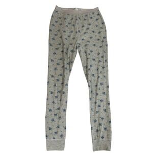Vintage Womens Thermal Base Layer Pajama Pants Floral Print Grey Blue